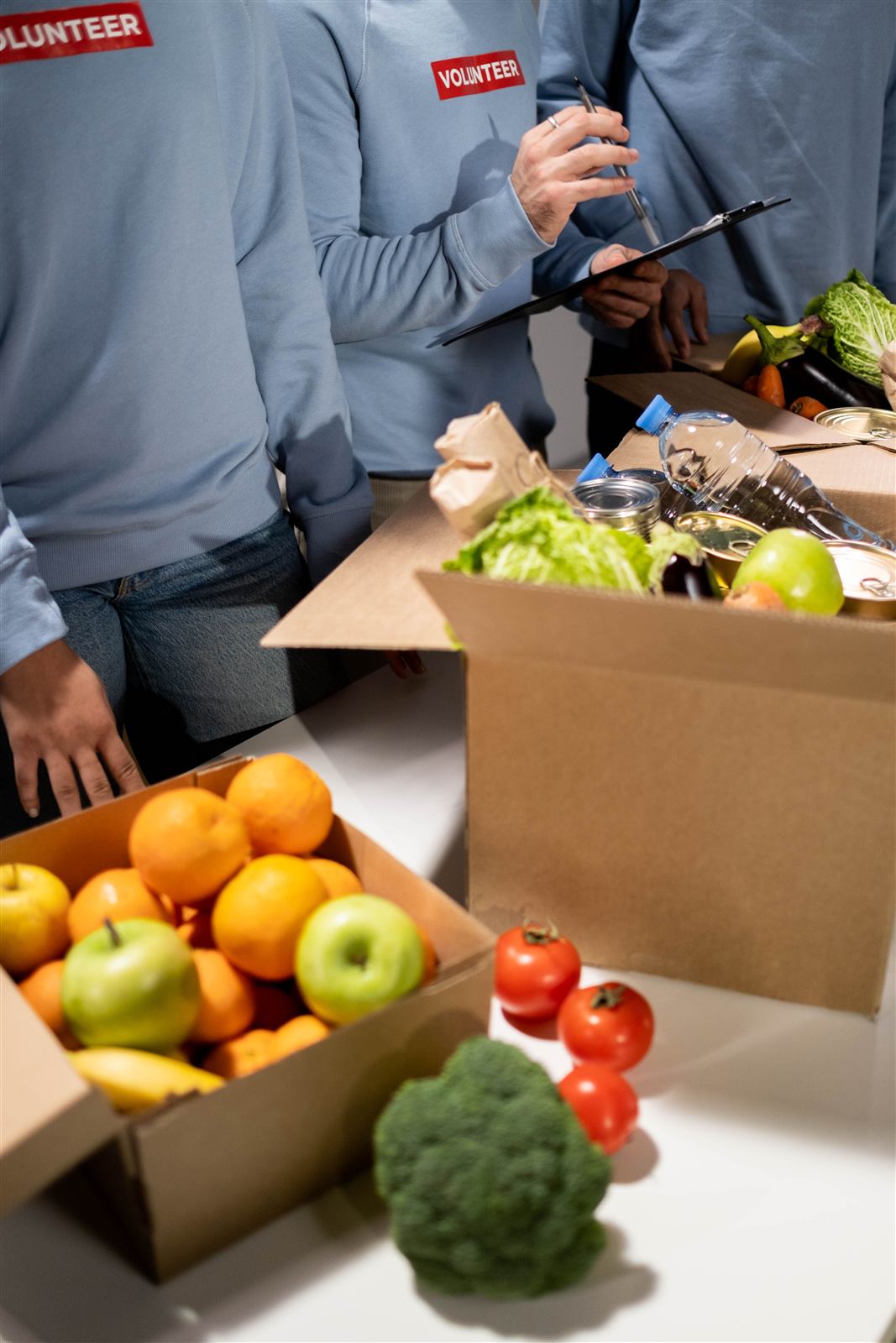 Volunteers sorting rescued fruit and vegetables